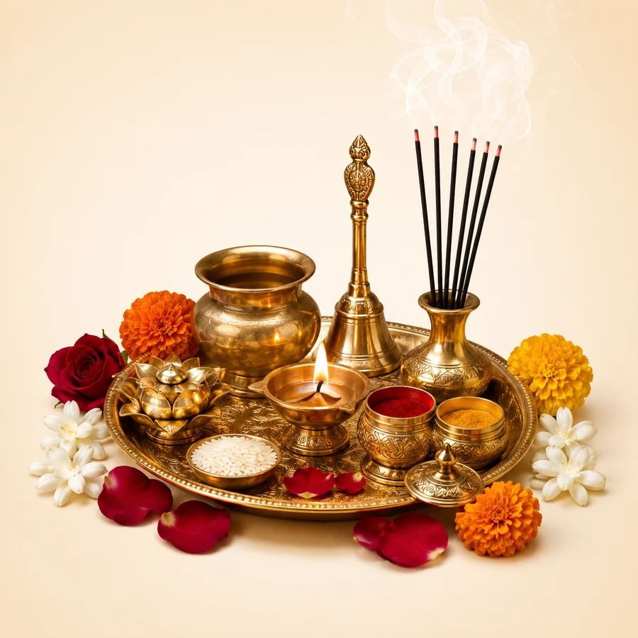 Brass Pooja Thali Set (7 Pcs)